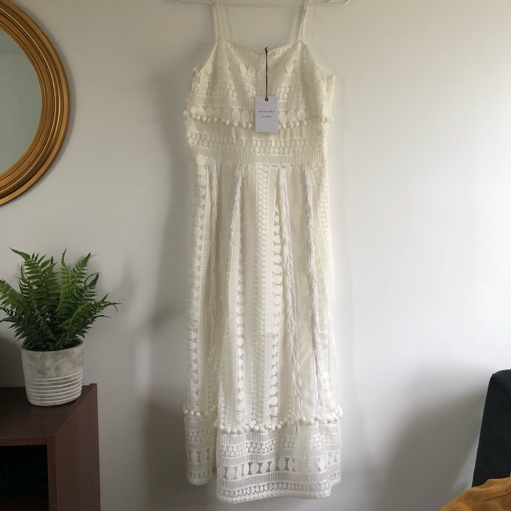Endless Rose Lace, Pom and Fringe White Dress